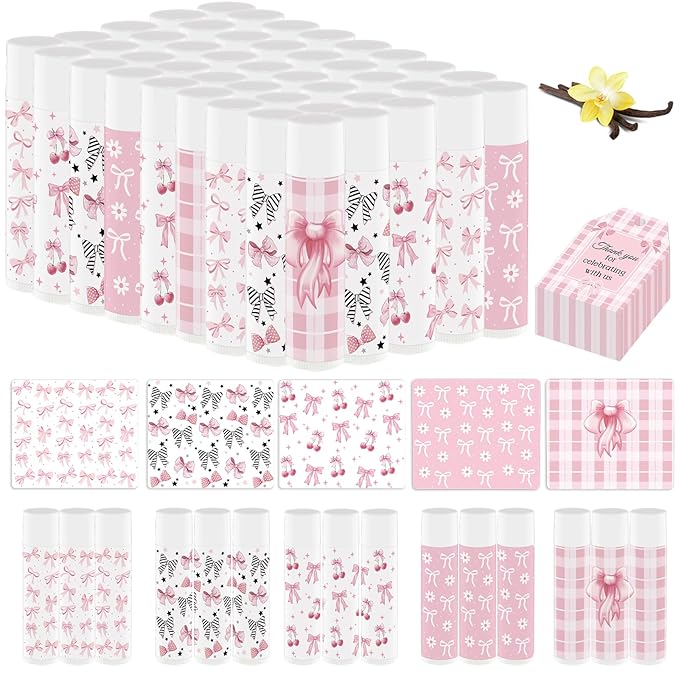 50 Pack Pink Bow Baby Shower Favors Bulk Lip Balm Girls Favors Gifts for Bachelorette Girls Pink Bow Moisturizing Lip Care Pretty lipstick Mother's Day Birthday Party Supplies Decorations(pink bow)