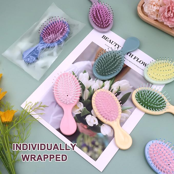 20 Pieces Mini Wet Hair Brush, Travel Detangling Brush with Soft Bristles for Most Hair Types, Handy to Operate, Convenient to Grip, Lightweight, Pack of 20, Multi-colored