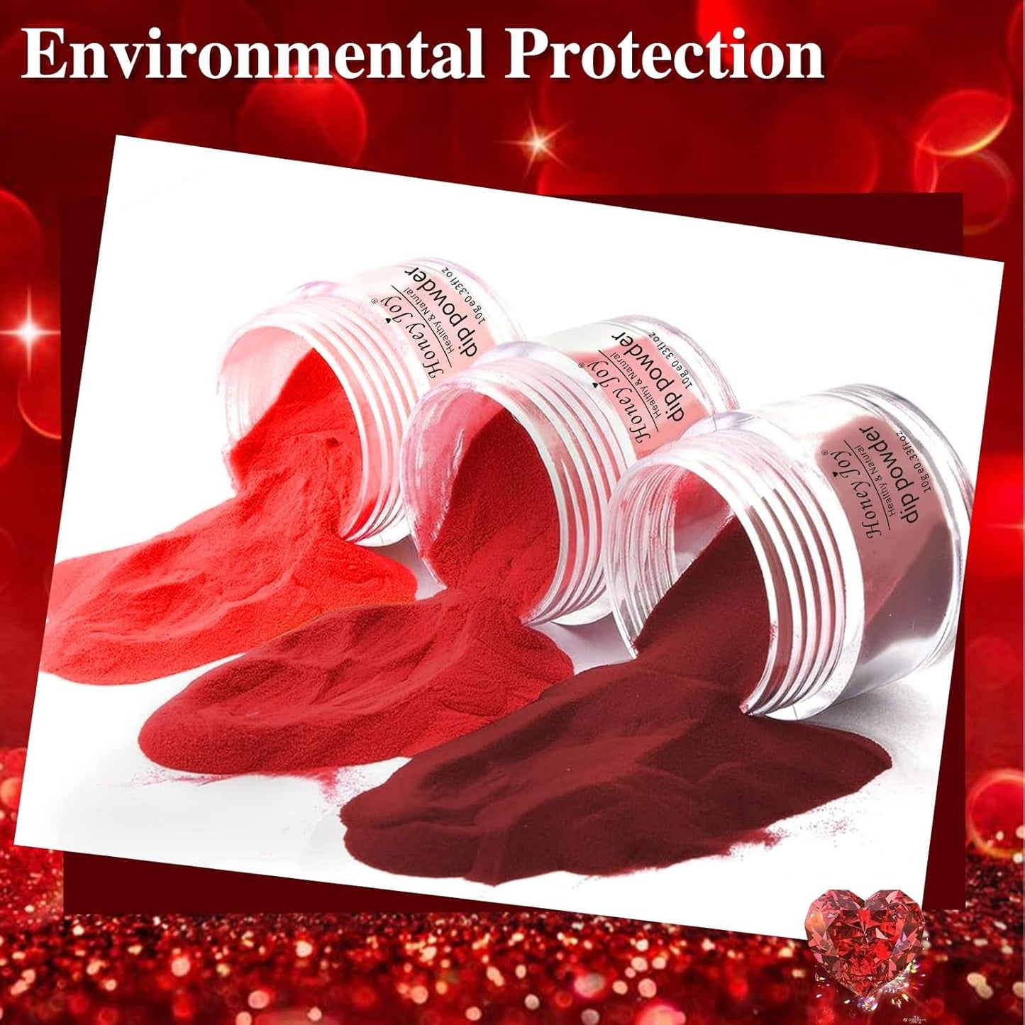 Dip Powder Set, Honey Joy 6 Colors Classic Red Collection Glitter Dipping Powder Set Nail Art Manicure DIY Salon Home Gifts for Women, No Need Nail Lamp Cured, DP-T