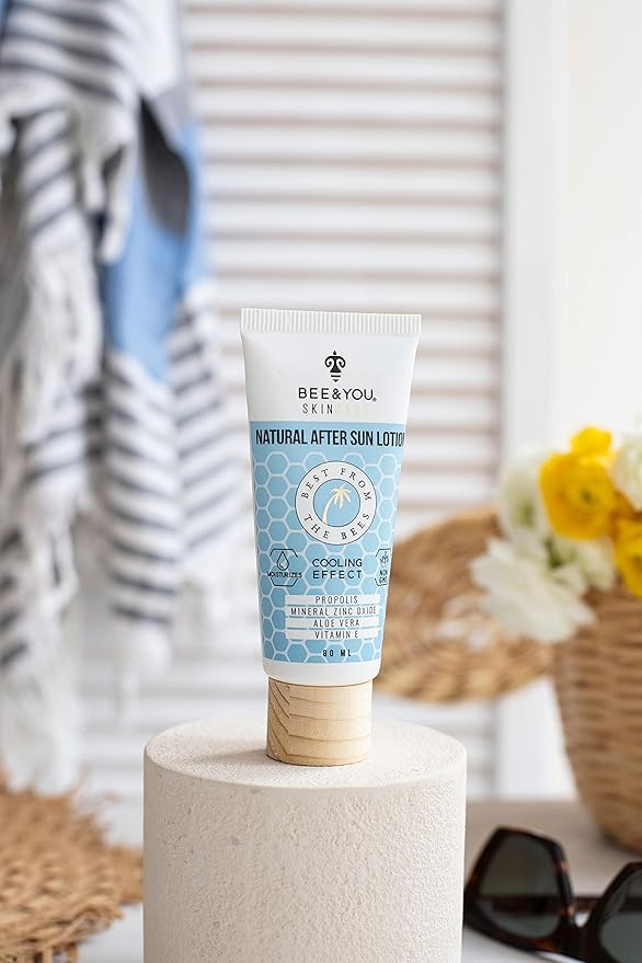 Bee and You After Sun Lotion, Aloe Vera, Propolis Extract, Cooling, Mineral-Based Zinc Oxide, Vitamin E, 100% Natural Sunburn Relief Treatment, 80ml