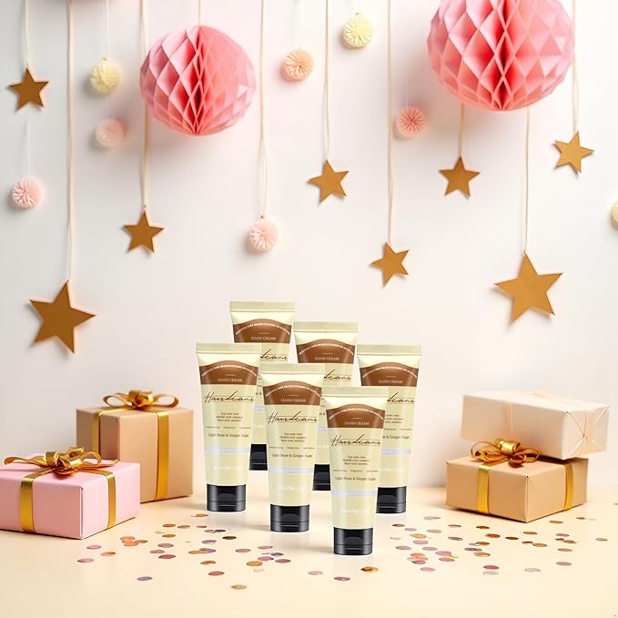 6 Pack Travel Size Hand Cream Set - 1 oz Moisturizing Lotion for Dry Cracked Hands, Light Rose & Ginger Sugar Scented Hand Lotion Gift for Women, Nurses, Teachers, Bridesmaids Gifts