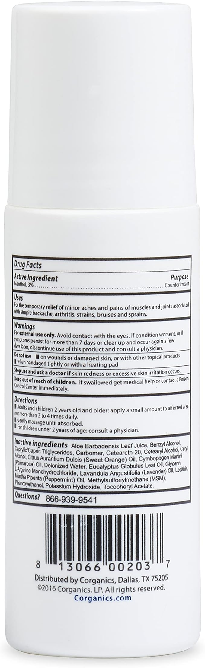 Topical Pain Relief Cream Natural Essential Oil Based Knee Joint Back Leg Feet Foot Hands Arthritis - Roll-on, 3 oz.