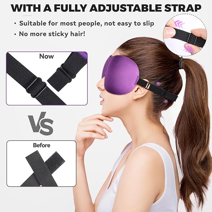 4 Pack Sleep Mask for Women and Men Adjustable Blackout 3D Eye Masks for Sleep, Blindfold with Storage Bag and Earplug for Travel Nap and Night (Black, Purple, Blue, Red)