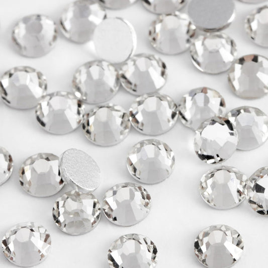 400PCS SS30 Flatback Rhinestones | 12-Facet Diamond-Cut Glass Gems for Nail Art, Clothing, DIY Crafts |Glue-On Decoration Stones with Silver Backing(Crystal)