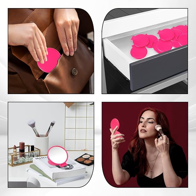 50 Pcs Round Compact Mirrors for Purse Mini Folding Mirrors Portable Pocket Mirror Travel Makeup Small Mirror for Women Daily Use (Rose Red)