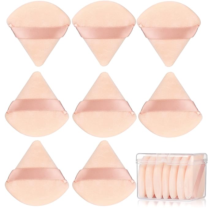 8 Pcs Cotton Powder Puff Face,JASSINS Triangle super soft Both dry and wet Makeup Setting Puff,For Concealer/Loose Powder/Body Powder/Foundation/Blush Makeup Sponge Set (Nude)