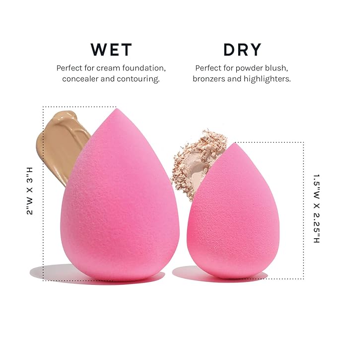 AOA Studio Collection Makeup Sponge Set Makeup Blender Latex Free and High-definition Super Soft Set of 6 Makeup Blender For Powder Cream and Liquid, Beauty Cosmetic Beveled Shape (Pink)