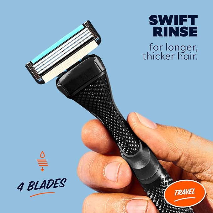 Dollar Shave Club | Travel Shave Set | 4 Swift Rinse Refill Cartridges, 1 Handle, 1 Razor Cover