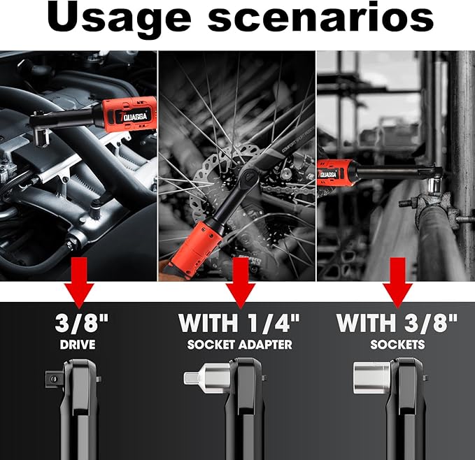 3/8" Cordless Electric Ratchet Wrench Set, 18V Power Ratchet Tool Kit With 2 Packs 2000mAh Battery And Charger, 45 FT-LBS Battery Powered Extended Wrench with LED Lights