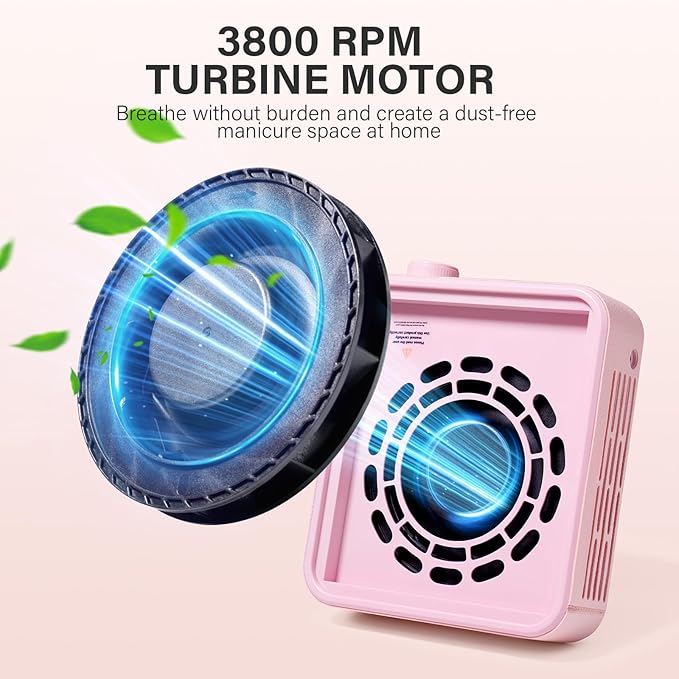 AILLSA Nail Dust Collector: Professional Powerful Suction Dust Collector Nail Tech Adjustable Speed with LED Display & Brush & Filter Paper for Acrylic Gel Nail Polish Manicure Salon & Home Use（Pink）