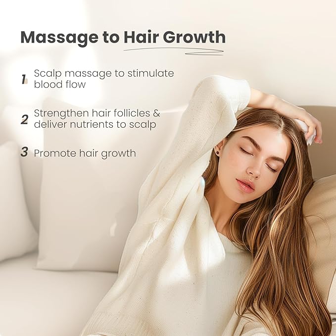 AIMIKE Scalp Massager Shampoo Brush, Silicone Bristles Scrubber/Exfoliator for Dandruff Removal & Hair Growth, Wet/Dry Hair - Beige