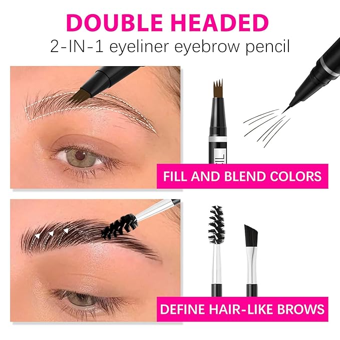 2-in-1 Eye Brow Pencils for Women,Waterproof Eyebrow Pen with 4 Tip Microblading Eyebrow Pencil and 0.01mm Ultra-Precise Eyeliner,Create Natural Hair-Like Brows,Lasting (01 Light Brown)