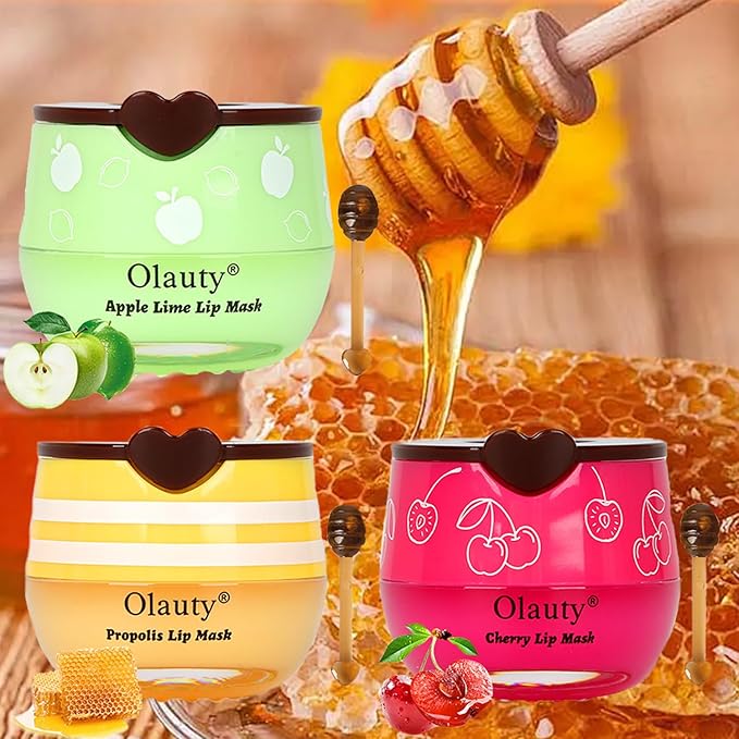 8 PCS Bee Lip Balm Honey Pot - Strawberry, Watermelon, Apple Lime, Cherry, Mint, Grapes & Peach Flavors - Sleeping Mask for Hydrating & Preventing Dry, Cracked Lips