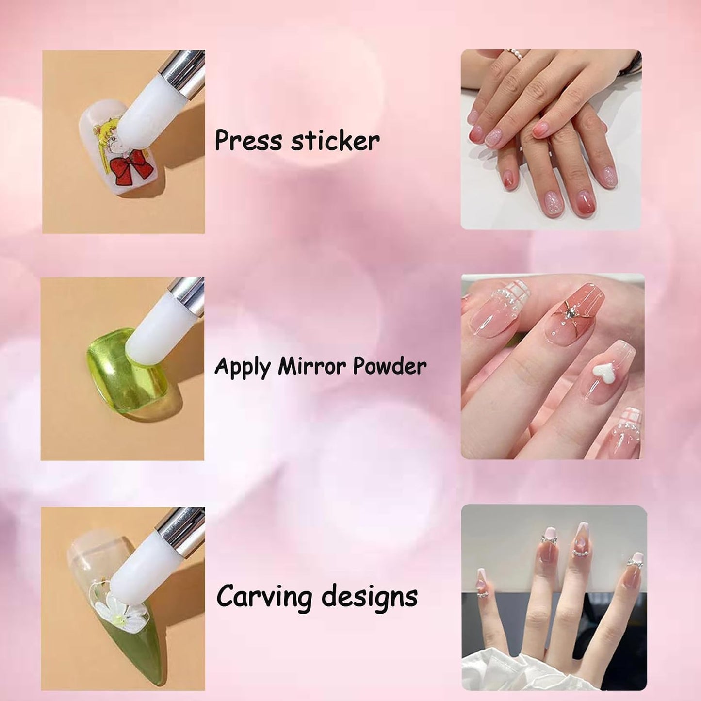 11Pcs Nail Art Brush Set, Dual Tipped Silicone Nail Tools, Nail Art Sculpture Pen, Crystal Handle Liner Brushes, Acrylic & Gel Nail Brush, Dotting Pens for Home and Professional Nail Salon