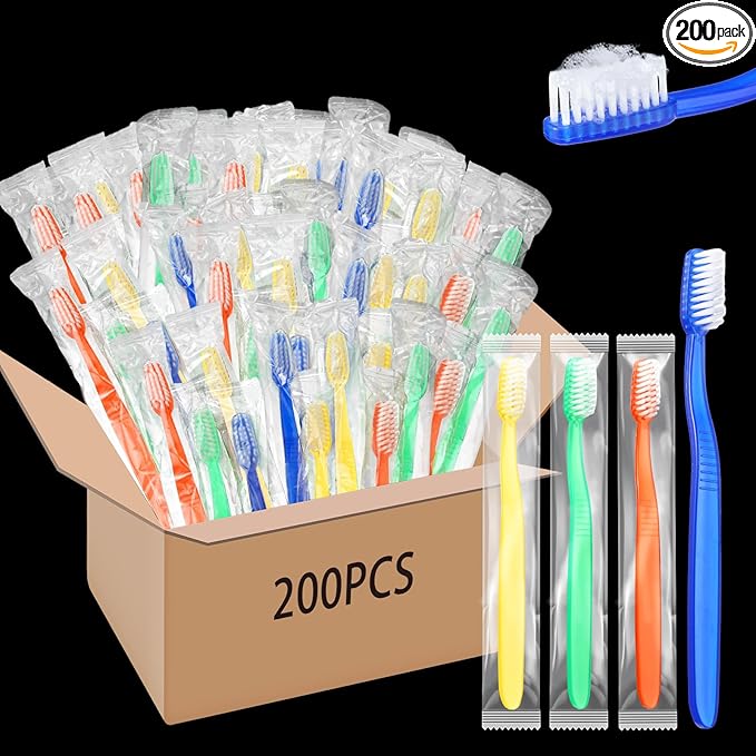 200 Pcs Prepasted Disposable Toothbrushes Bulk Individually Wrapped Pre Pasted Soft Bristle Set Travel Colorful Toothbrushes for Homeless Gift Hotel Camping Travel