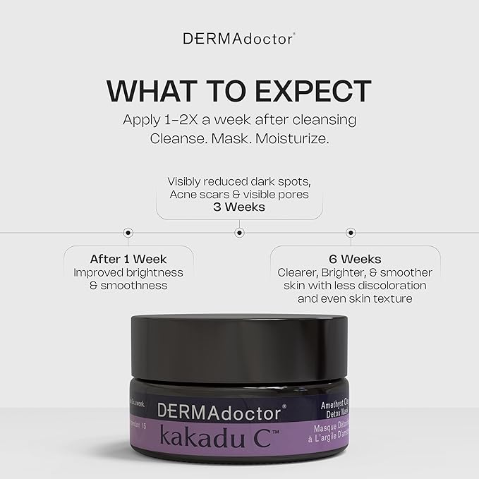 DERMAdoctor Clay Face Mask with Bentonite & Kaolin Clay + Vitamin C - Face Exfoliator, Pore Minimizer, Facial Detox, Facial Oil Remover, Illuminator, Acne Scar Mask for Faces - 15 Minutes - 1.69 oz
