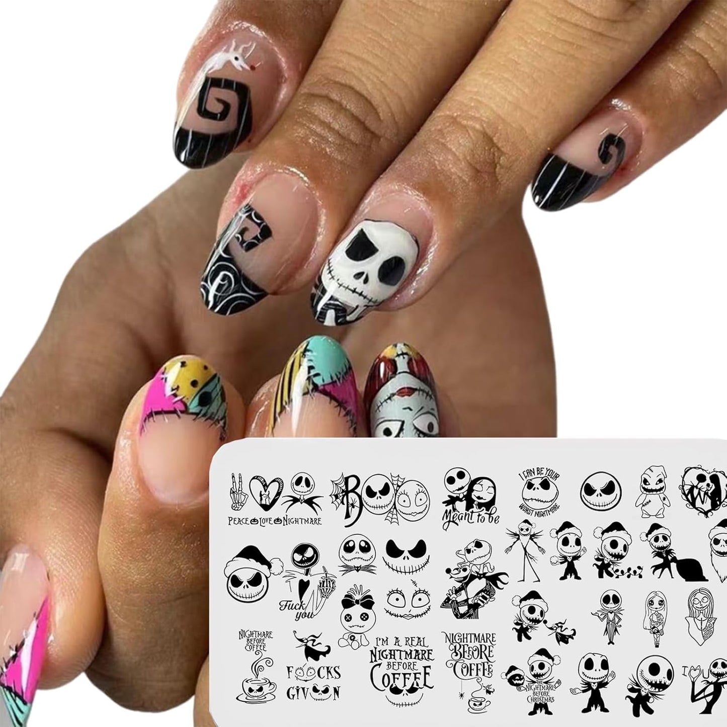 Christmas Nail Stamping Plate Nightmare Christmas Nails Stamping Kit Templates The Day of Dead Ghost Holiday Nail Stamping Plate Christmas Hat Nail Stamper Kit for Women Girls DIY Salon