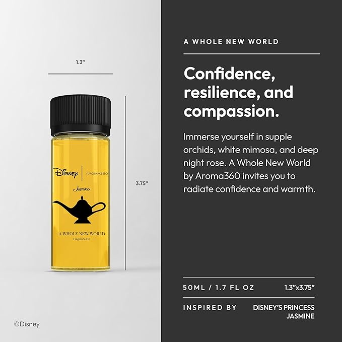 Aroma360 | Disney - A Whole New World Fragrance Oil Blend | Disney Princess Jasmine | Luxury Essential Oil Diffuser | Aromatherapy Scent Diffuser Oil | Bergamot Orange Blossom Rose 1.7 fl oz 50 mL