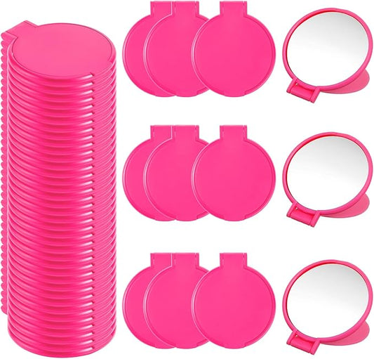 50 Pcs Round Compact Mirrors for Purse Mini Folding Mirrors Portable Pocket Mirror Travel Makeup Small Mirror for Women Daily Use (Rose Red)