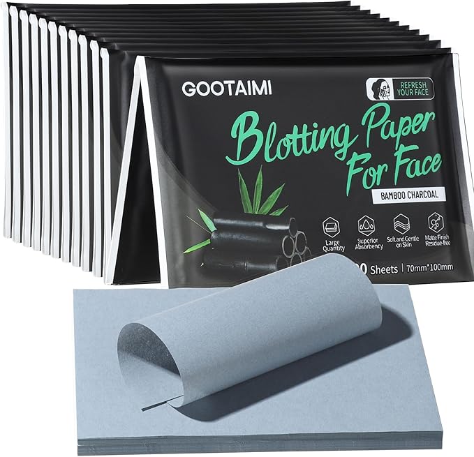2400PCS Blotting Paper for Oily Skin, Natural Bamboo Charcoal Blotting Paper, 100 * 70MM Large Oil Blotting Sheets for Face, Makeup