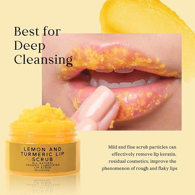 2 Pcs Turmeric Lemon Lip Scrub for Dark Lips, Natural Lightening Sugar Lip Scrub with Aloe Vera for Smokers, Lip Treatment for Lip Exfoliating, Chapped Lips