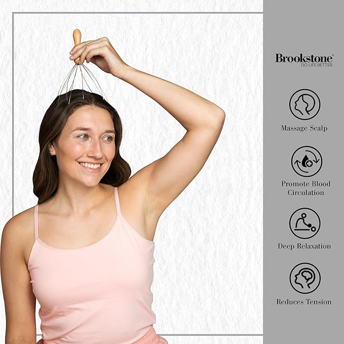 Brookstone Oak Head Massager Scalp | Head Massager for Relaxation | Premium Oak Head Scratcher for Stress Relief and Improved Circulation(Brown)