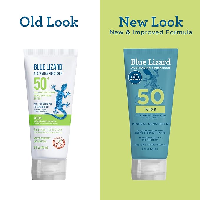 Blue Lizard Kids Mineral SPF 50 Sunscreen Lotion, 100% Mineral, Children’s Sunscreen, Water-Resistant Formula, Paraben-Free, Fragrance-Free, 3 fl oz