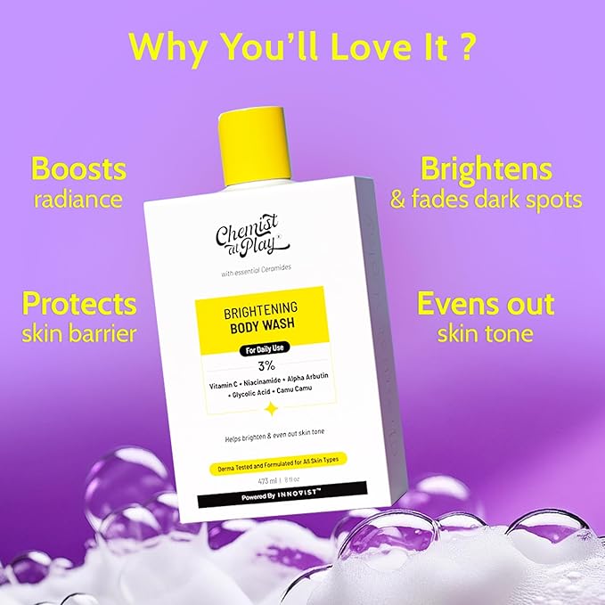 Brightening Body Wash | Glowing Skin Vitamin C Bodywash | Helps to Reduce Fades Dark Spots, Evens out Skin Tone | Alpha Arbutin | 30X Vitamin C | For Women & Men | 15.9 Fl oz