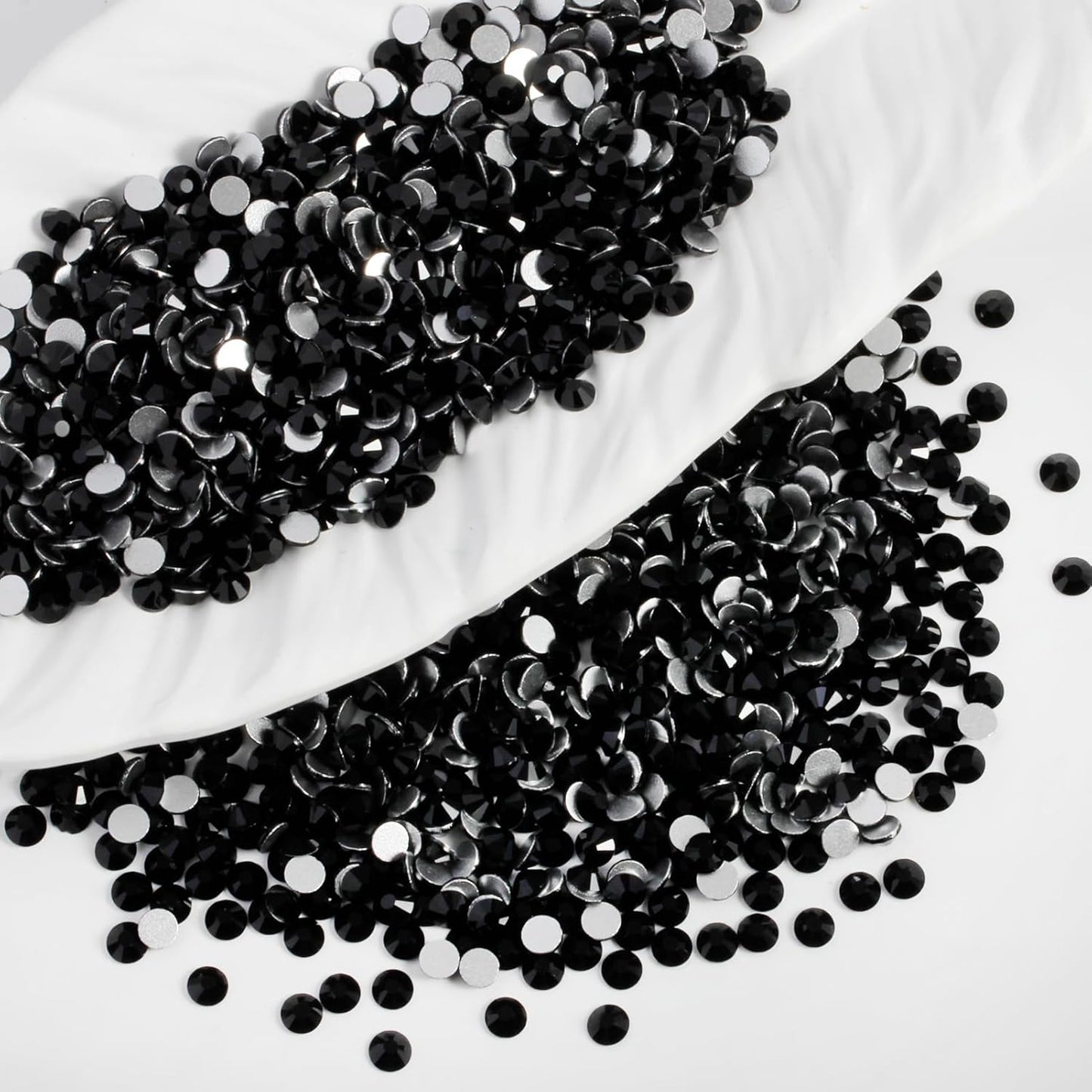 2000PCS SS20 Flatback Rhinestones | 12-Facet Diamond-Cut Glass Gems for Nail Art, Clothing, DIY Crafts |Glue-On Decoration Stones with Silver Backing(Jet Black)