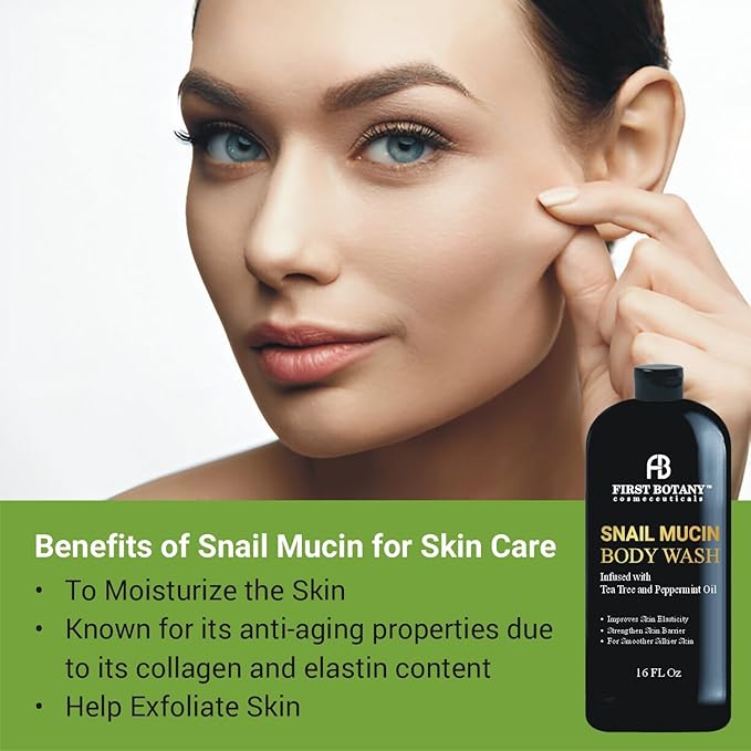 ALL Natural Body Wash - Fights Body Odor, Athlete’s Foot, Jock Itch, Nail Issues, Dandruff, Acne, Eczema, Shower Gel for Women & Men, Skin Cleanser -16 fl oz (Tea Tree Snail Mucin)