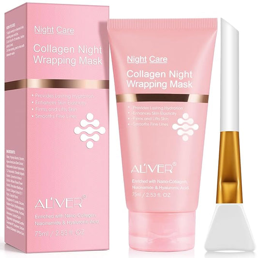 Collagen Night Wrapping Mask, Collagen Jelly Face Masks with Jelly Brush, Peel Off Face Mask for Facials Professional Korean Skin Care, Elasticity & Hydration Care Overnight Mask for Women