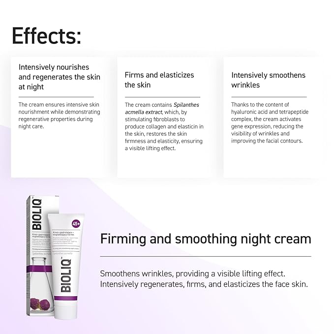45+ Firming and Smoothing Night Cream - Regeneration, Wrinkle Smoothing, Lifting Effect with Spilanthes Acmella, Hyaluronic Acid - 50 ml