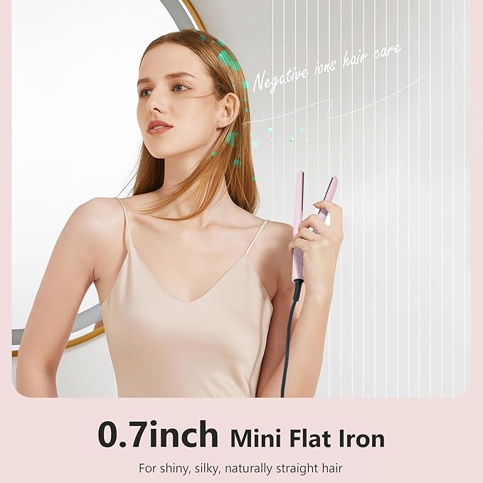 ANGENIL Pro Mini Flat Iron for Short Edges, Travel Hair Straightener and Curler 2 in 1, Small Dual Voltage Hair Straightening Ceramic Flat Iron 0.7-inch, Front Bangs, 3 Temp (280℉- 320℉ -380℉)