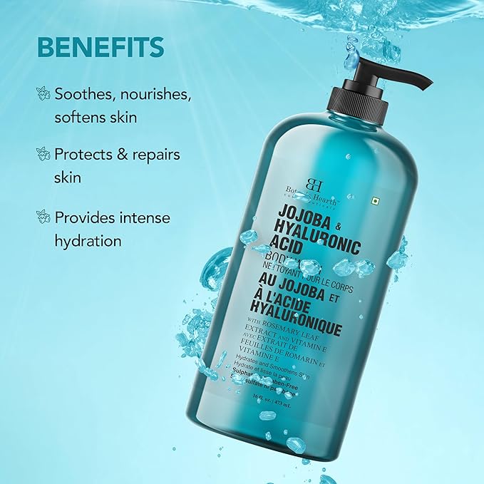 Botanic Hearth Jojoba & Hyaluronic Acid Body Wash | Shower Gel | 16 Fl Oz With Sea Butter & Sweet Almond Oil | Moisturizing Body Wash Shower Gel For Softer, Smoother Skin | For Women & Men