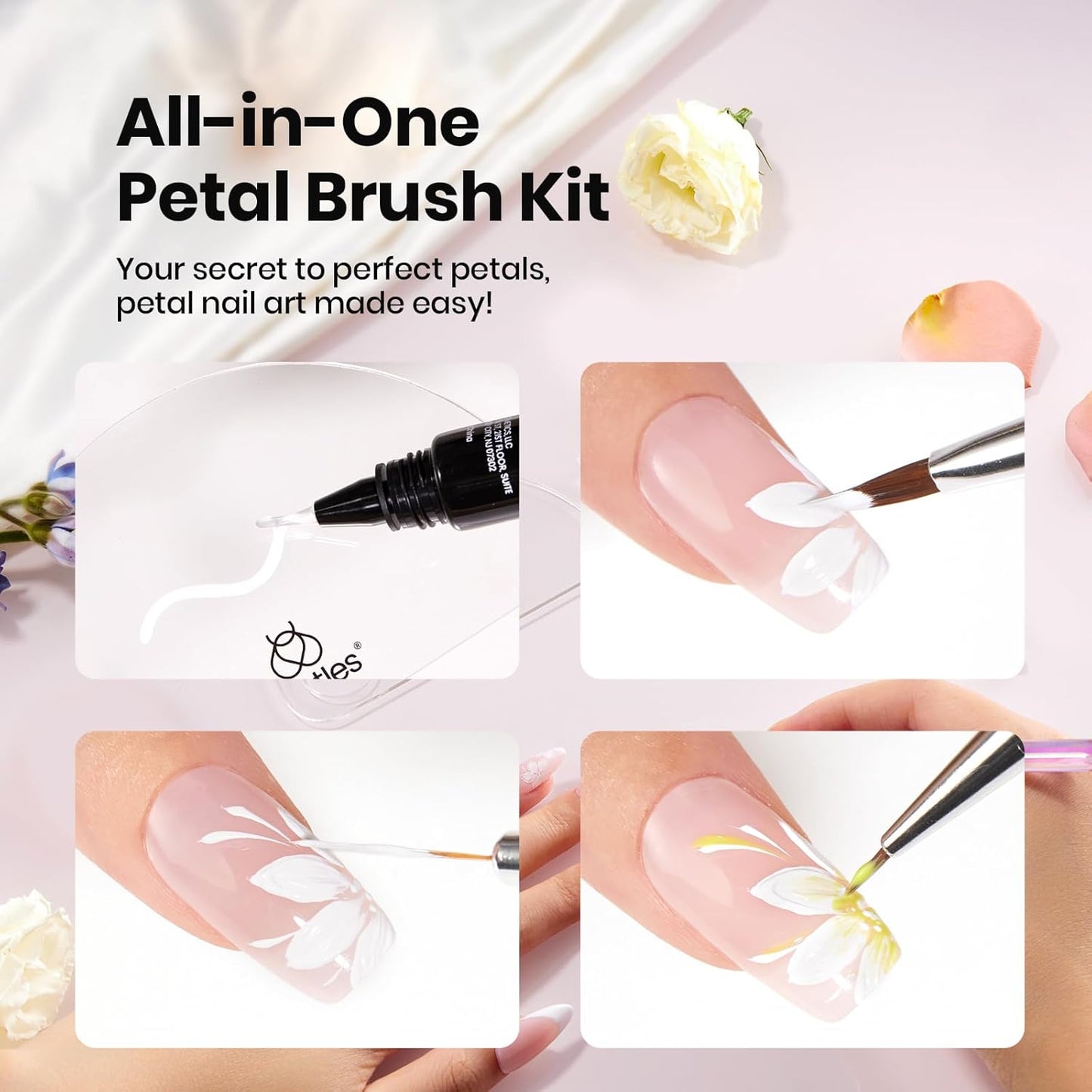 Beetles Nail Art Brushes Set for Gel Polish 3 Pcs Nail Art Design Pen and One White Painting Gel All-in-One Petal Brush Kit Flower DIY with Palette Dotting Manicure Tool Set