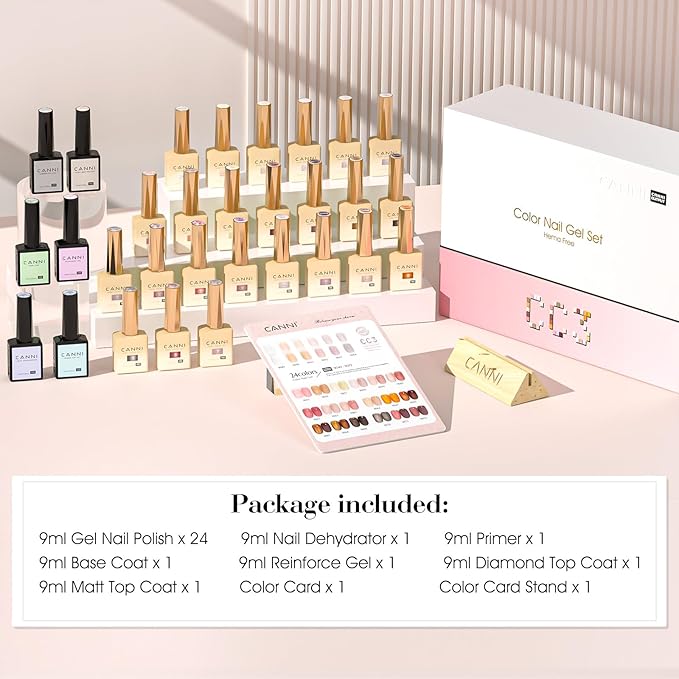 CANNI CC3 Jelly Gel Nail Polish Set with Color Card, 30Pcs Jelly Pink Gel Polish Nude Brown Color High Gloss Soak Off U V Nail French Nail Manicure Salon DIY