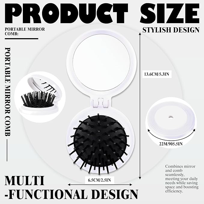 12 Set Baseball Gifts for Team Mini Hair Brush with Ribbons Baseball Hair Accessories, Soft Flexible Mini Travel Hair Brush for Girls Baseball Party Favors