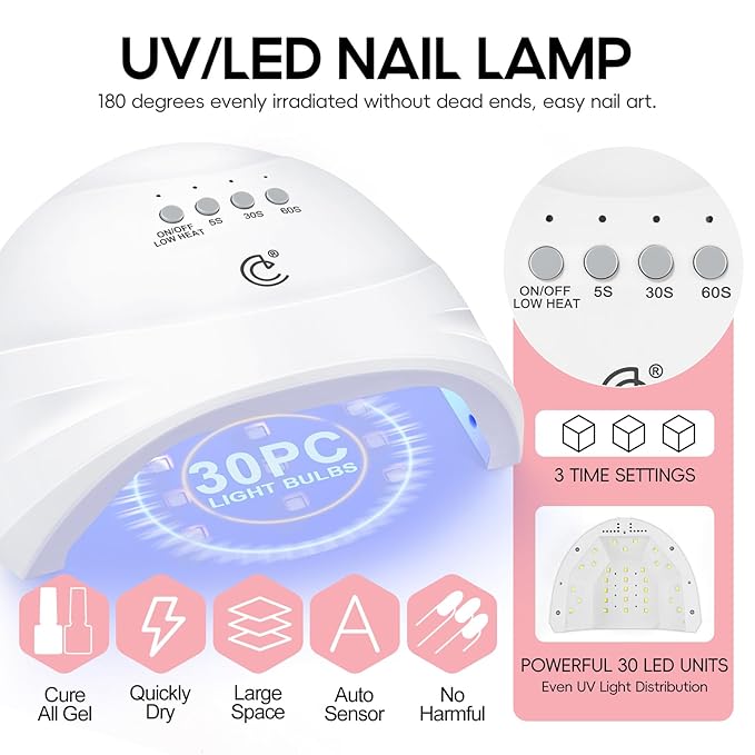 52pcs Gel Nail Polish Kit with U V light 35 Summer Colors Gel Nail Polish Set Cream Color Collection 5PC Top Base Coat Nail Art Manicure Kit for Beginners with Everything Gifts for Women