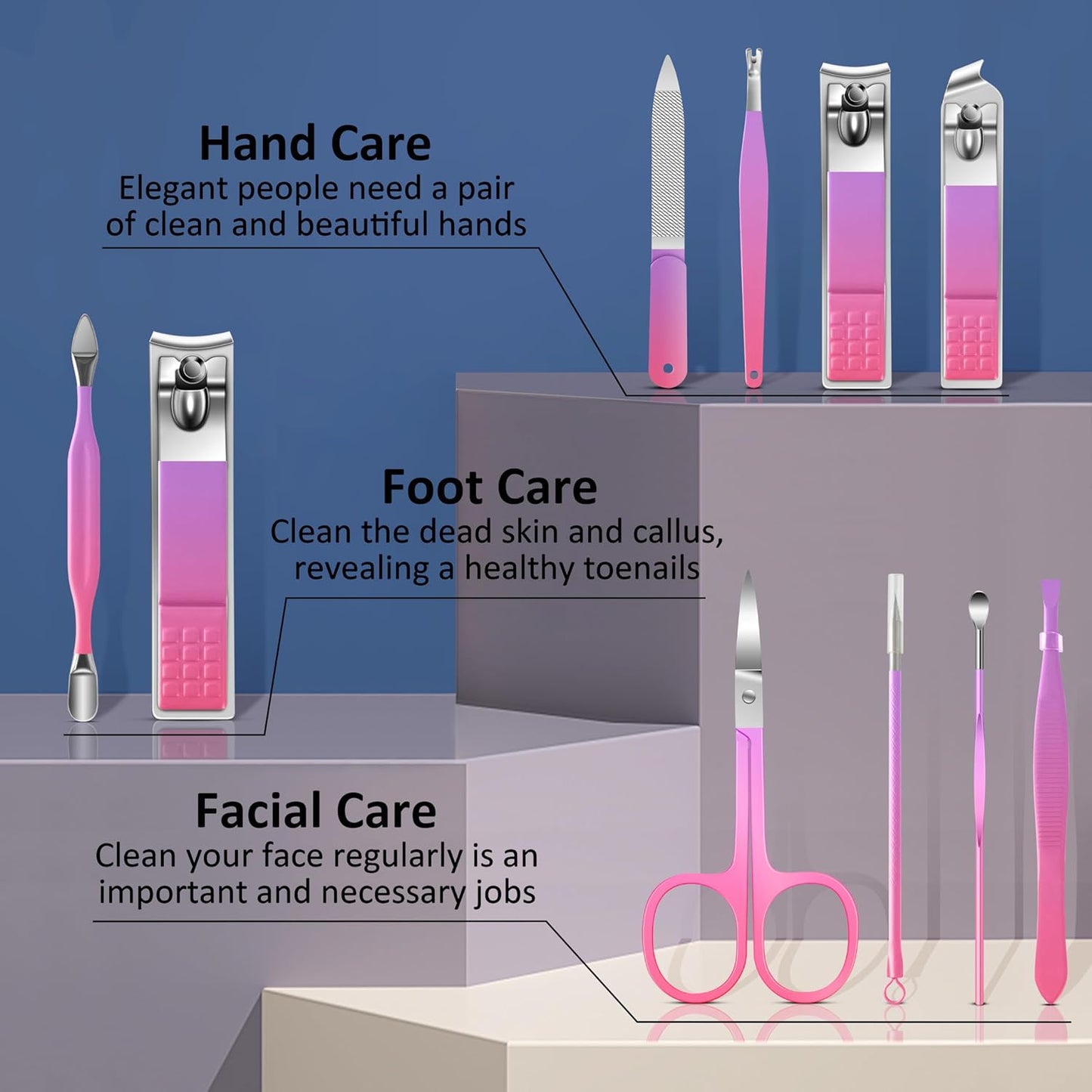 BLESWIN 10 in 1 Manicure Pedicure Kit, Manicure Kit for Women Professional, Mens Nail Grooming Kit, Manicure Tools Gift for Luxury Leather Travel Case for Family Friends (Pink & Purple)