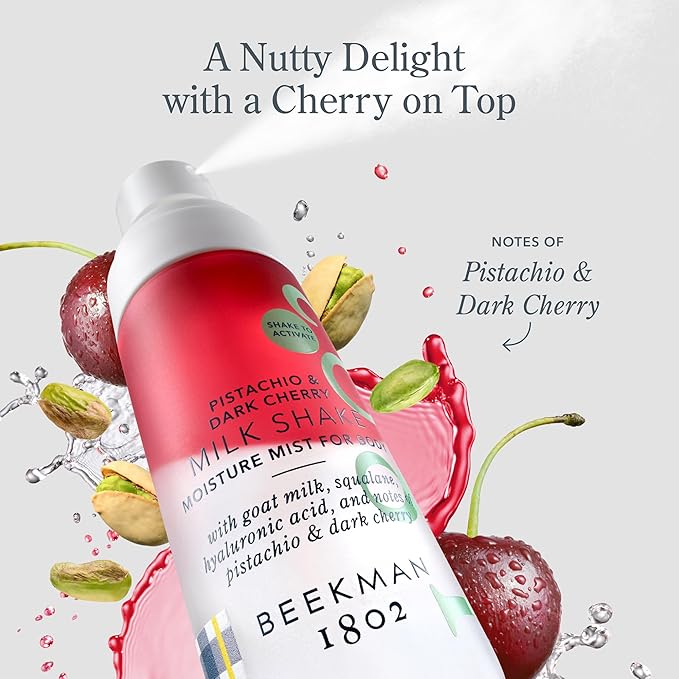 Beekman 1802 Milk Shake Body Mist - Pistachio & Dark Cherry 2 fl oz - Hyaluronic Acid, Jojoba Oil, Instantly Moisturizes, Hydrates & Softens, Good for Sensitive Skin, Cruelty Free