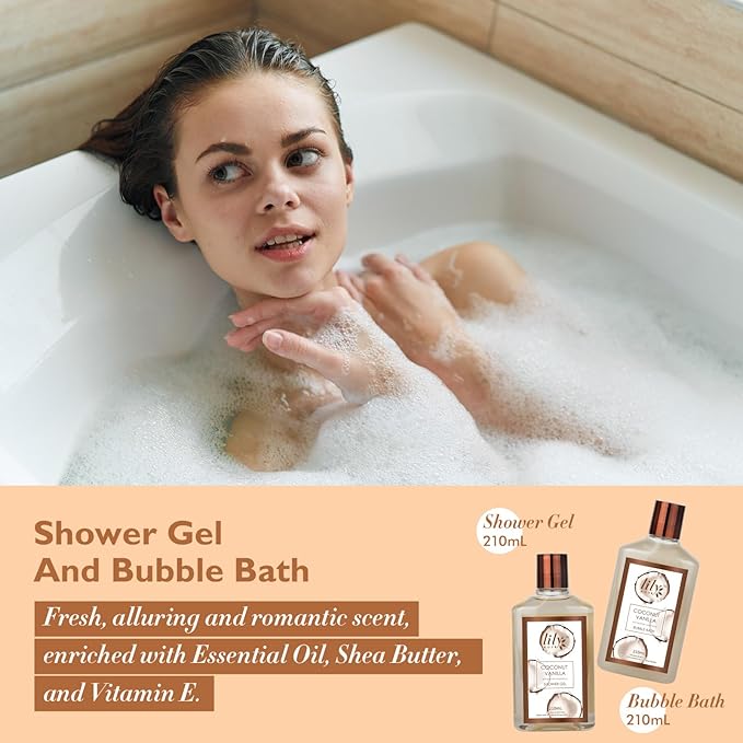 Bath and Body Gift Basket Set for Women - Coconut Vanilla Christmas Gifts for Women, Spa Gift Basket 17-Piece Bath Gift Set Self Care Gifts for Mothers Day, Birthday Gifts