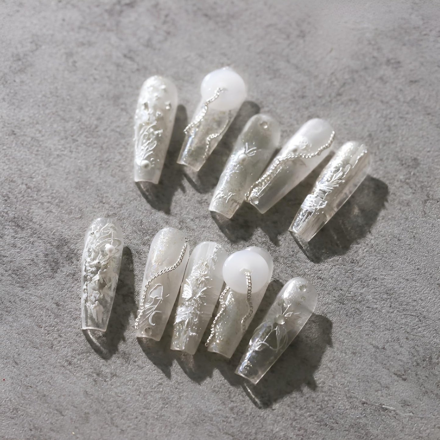 5D Embossed White Butterfly Flower Nail Stickers for Nail Art White Moon Star Nail Art Stickers White Nail Decals with Pearl Design Spring Summer Nail Supplies for Women Girls