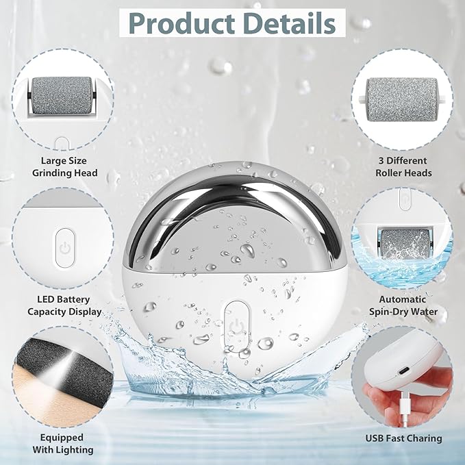 Automatic Callus Remover for Feet, Rechargeable Pedicure Tools for Feet, Electric Foot Callus Remover with 3 Roller Heads 2 Speed, Waterproof Foot File Perfect for Dead Hard Cracked Dry Skin