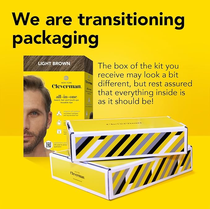 CLEVERMAN Black Hair & Beard Dye for Men, All-in-One Reusable Kit - Natural-Looking Gray Coverage, Professional-Quality, Ammonia-Free, 3.38 Fl Oz (1 Pack), Black, Suitable for Black Hair