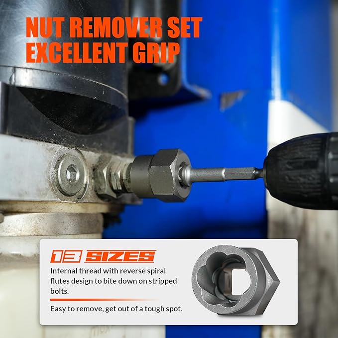 49Pcs Bolt Extractor Kit with Left Hand Drill Bit, Screw Extractor Set Heavy Duty, Bolt Extractor & Reverse Drill Bit Easy Out Damaged Nuts Stripped Screw with Portable Case Great Mens Gift