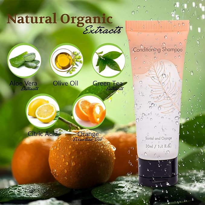 100 Pack Bulk Shampoo and Conditioner 2 in 1 Travel Size Toiletries 1 Oz Each Individually Wrapped Hotel Supplies and Toiletries for Guest