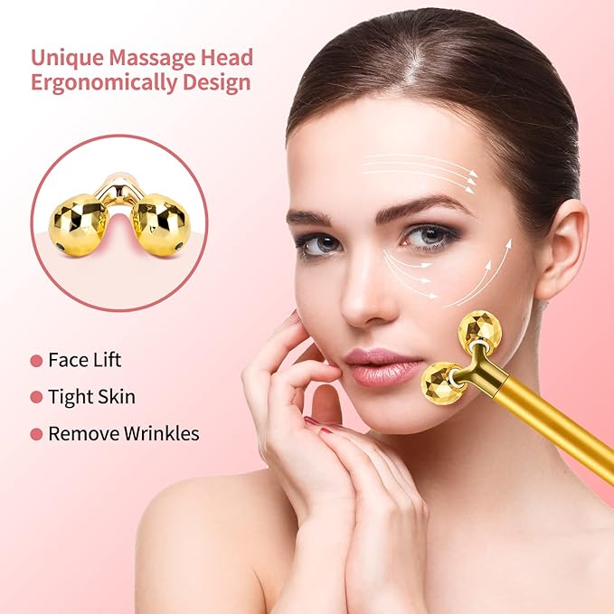 2-IN-1 Electric Face Massager Roller 24k Golden Face Roller, 3D Roller and Unique Crescent Shape Facial Roller Massager Kit Arm Eye Nose Massager Skin Care Tools