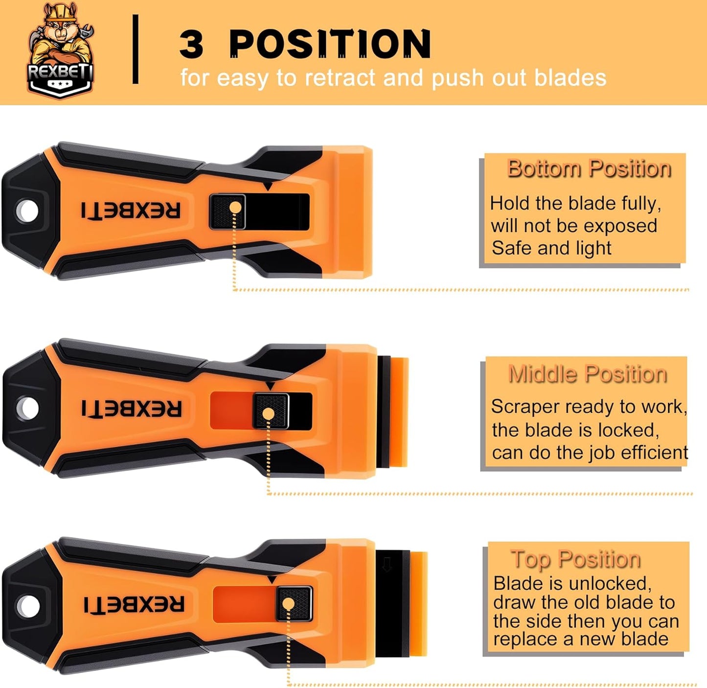 REXBETI Razor Blade Scraper Tool, 2 Pack Razor Scraper with Extra 314Pcs Razor Blades -14Pcs Metal and 300Pcs Plastic Blades, Cleaning Scraper Tool, Cooktop, Paint, Glass Scraper