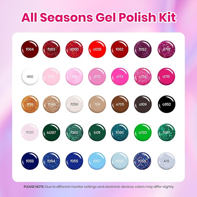 Beetles Glitter Gel Nail Polish Set, 44Pcs Christmas Burgundy Red Gold Green Silver Blue Pink Sparkle Gel Polish Kits with Base Top Coat Winter Manicure Gift for Women