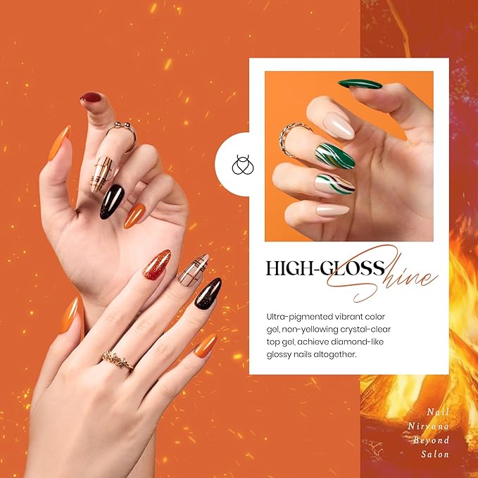 Beetles Fall Gel Nail Polish Set - Cozy Campfire Gel Polish Set 20 Colors Orange Yellow Green Brown Red Soak Off Uv Lamp Need Base Glossy Matte Top Coat Manicure Kit Gift for Girls Women